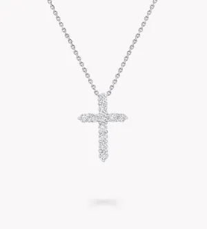 18kt White Gold Medium Diamond Cross Pendant Necklace, 1.65TCW