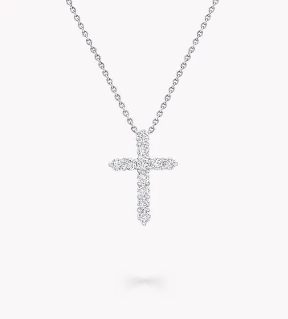 18kt White Gold Medium Diamond Cross Pendant Necklace, 1.65TCW