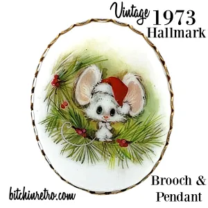 1973 Hallmark Vintage Christmas Mouse Brooch and Pendant