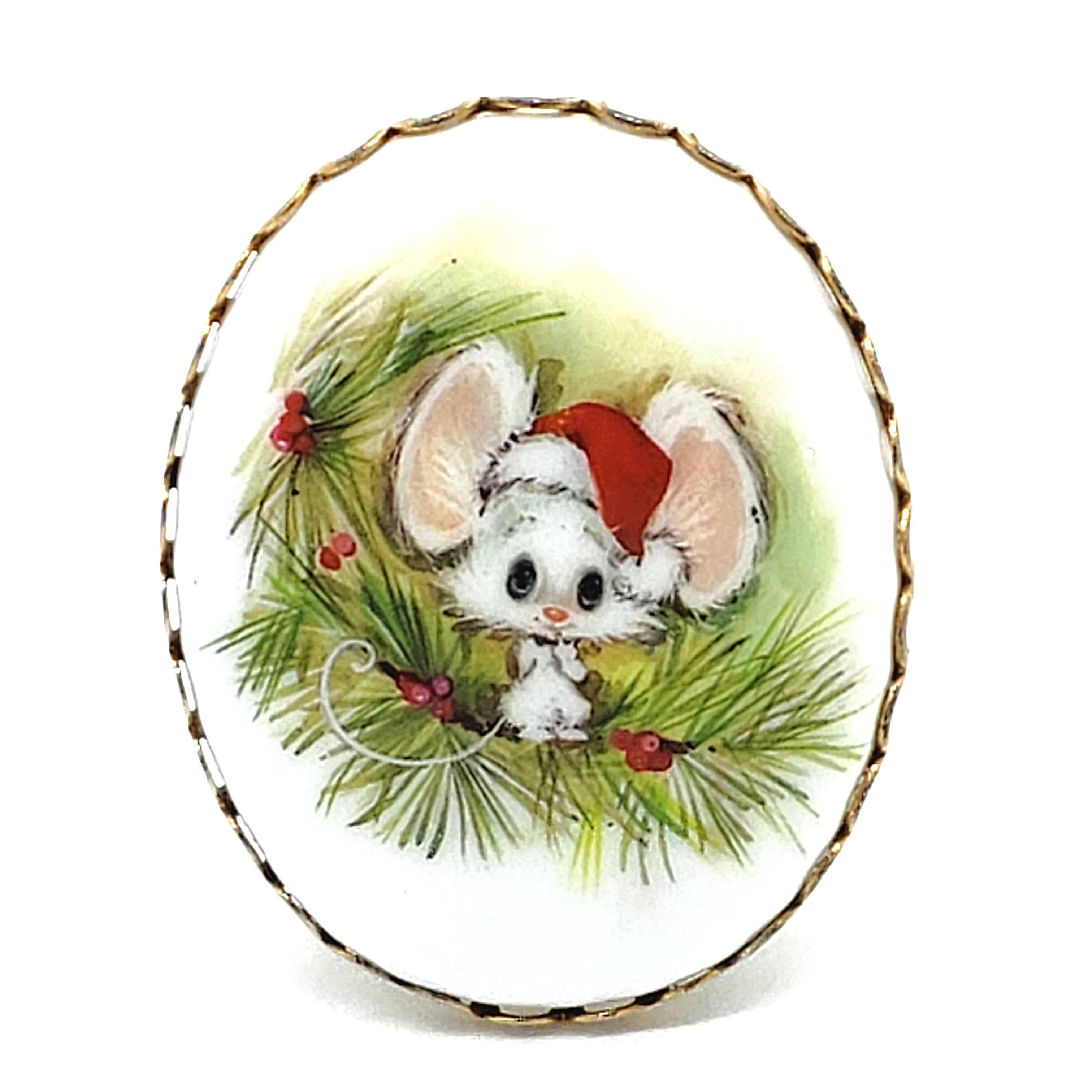 1973 Hallmark Vintage Christmas Mouse Brooch and Pendant