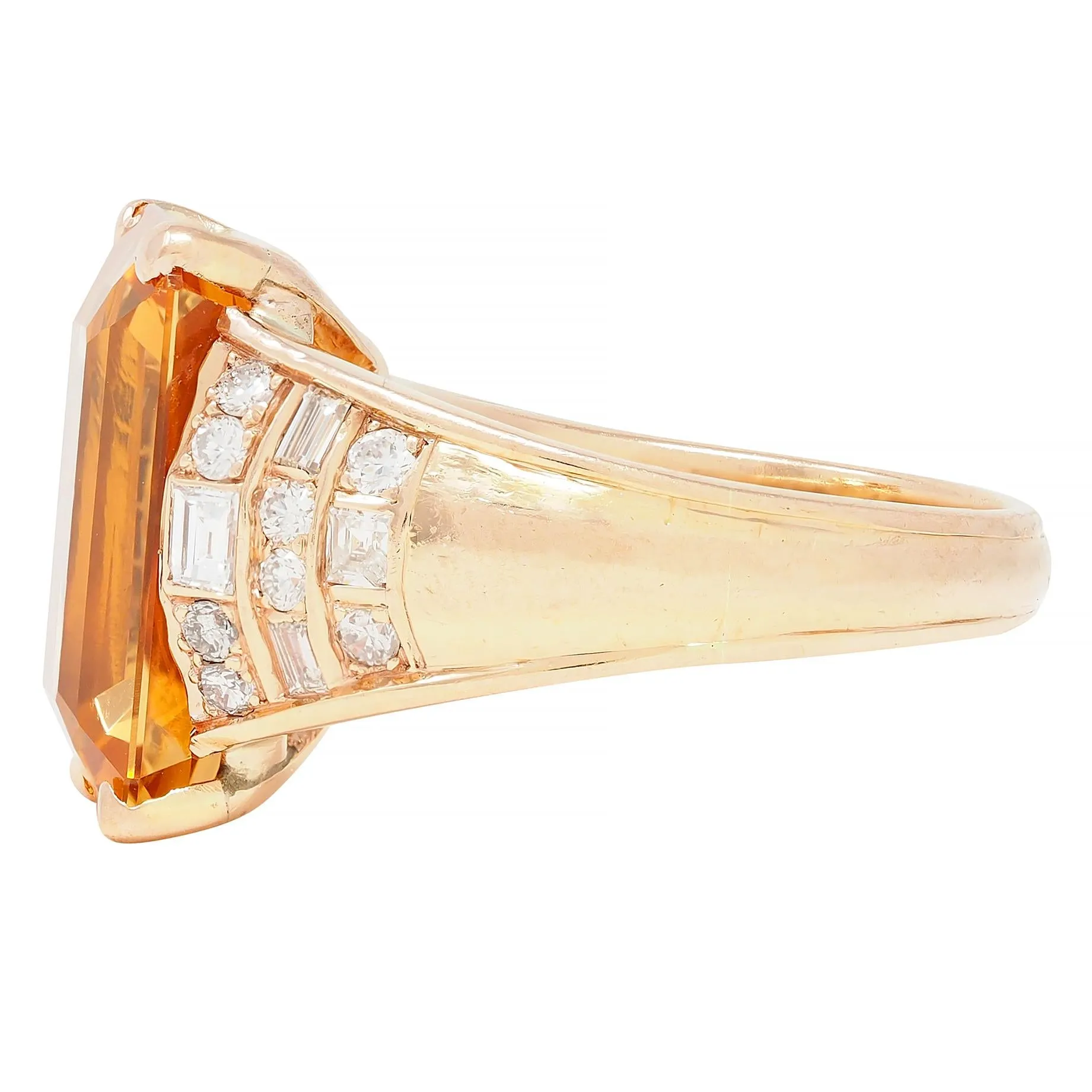 1980's 12.25 CTW Imperial Topaz Diamond 14 Karat Yellow Gold Vintage Cocktail Ring