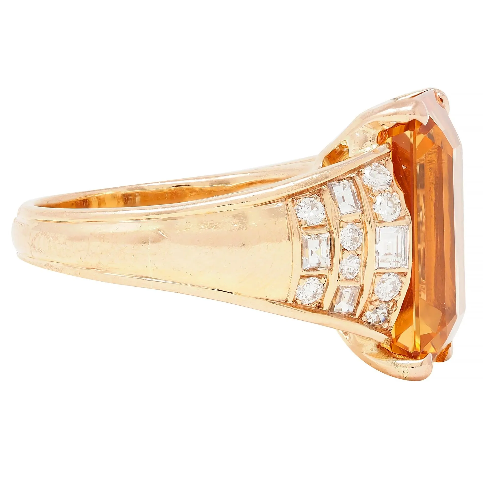 1980's 12.25 CTW Imperial Topaz Diamond 14 Karat Yellow Gold Vintage Cocktail Ring