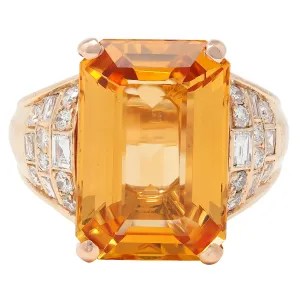 1980's 12.25 CTW Imperial Topaz Diamond 14 Karat Yellow Gold Vintage Cocktail Ring
