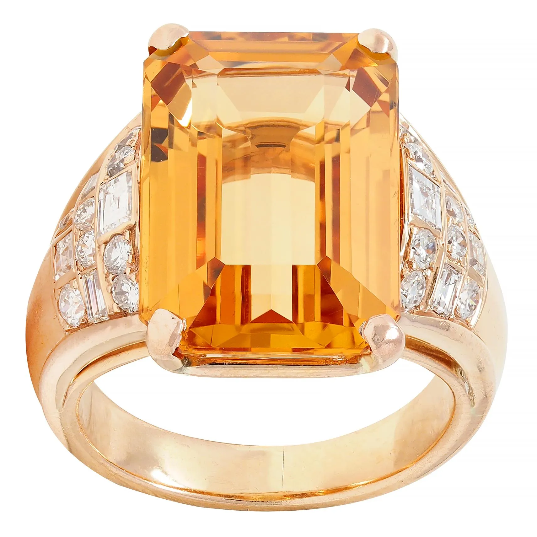 1980's 12.25 CTW Imperial Topaz Diamond 14 Karat Yellow Gold Vintage Cocktail Ring