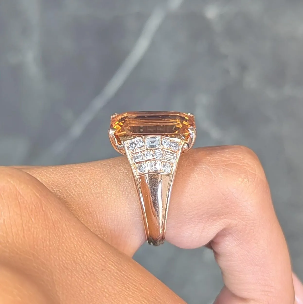 1980's 12.25 CTW Imperial Topaz Diamond 14 Karat Yellow Gold Vintage Cocktail Ring