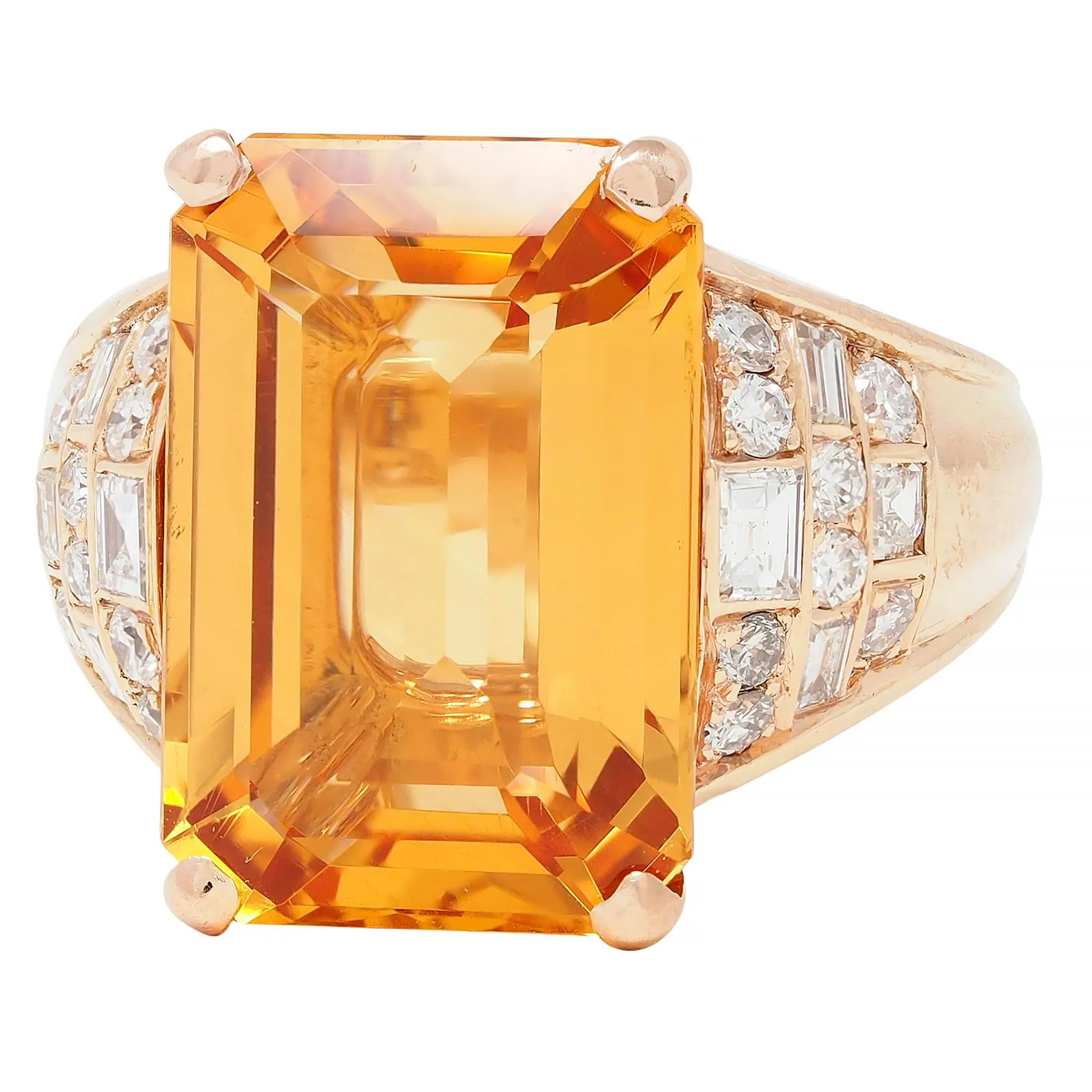 1980's 12.25 CTW Imperial Topaz Diamond 14 Karat Yellow Gold Vintage Cocktail Ring