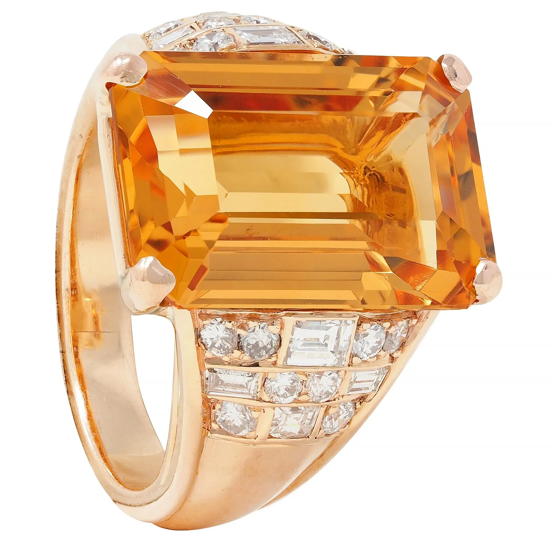 1980's 12.25 CTW Imperial Topaz Diamond 14 Karat Yellow Gold Vintage Cocktail Ring