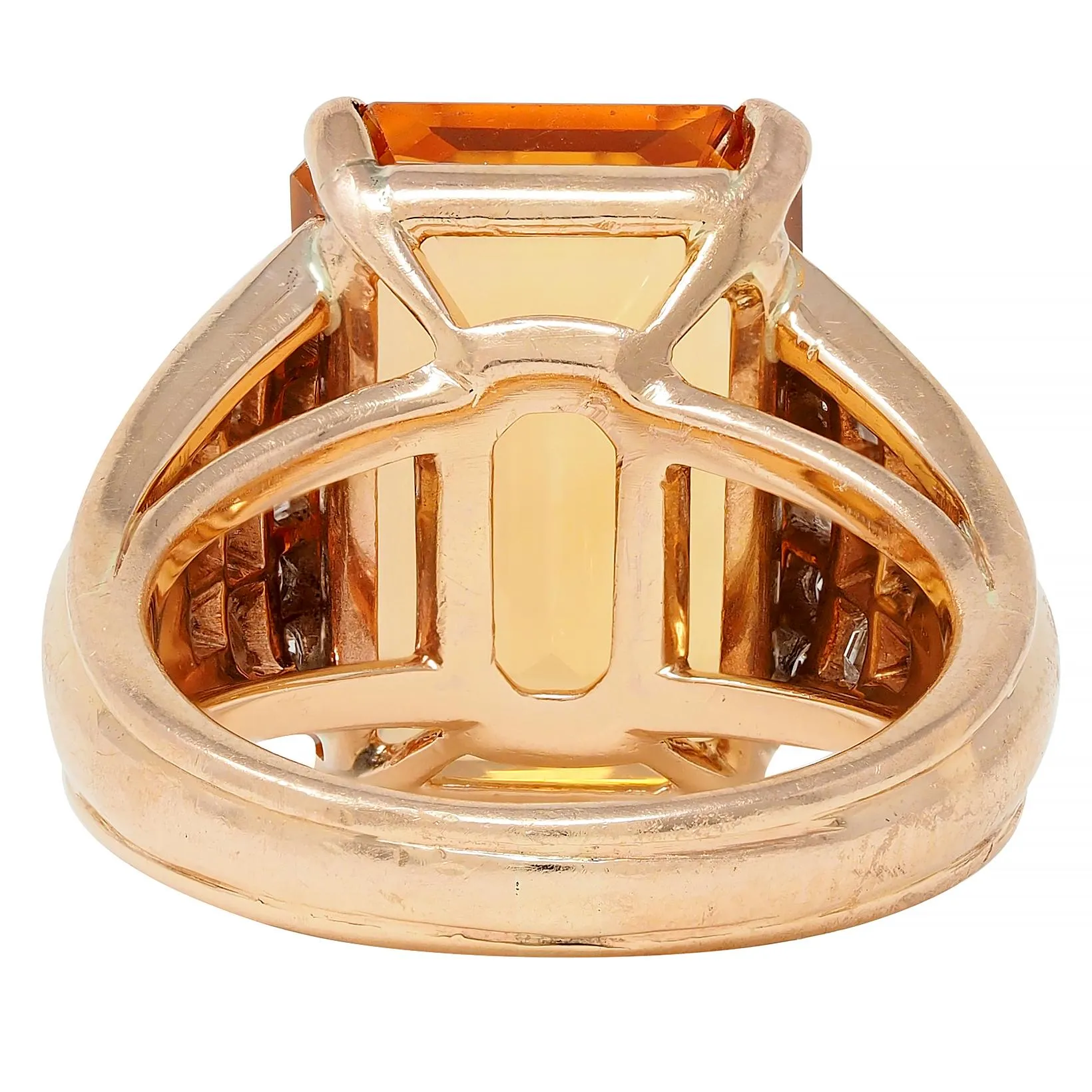 1980's 12.25 CTW Imperial Topaz Diamond 14 Karat Yellow Gold Vintage Cocktail Ring