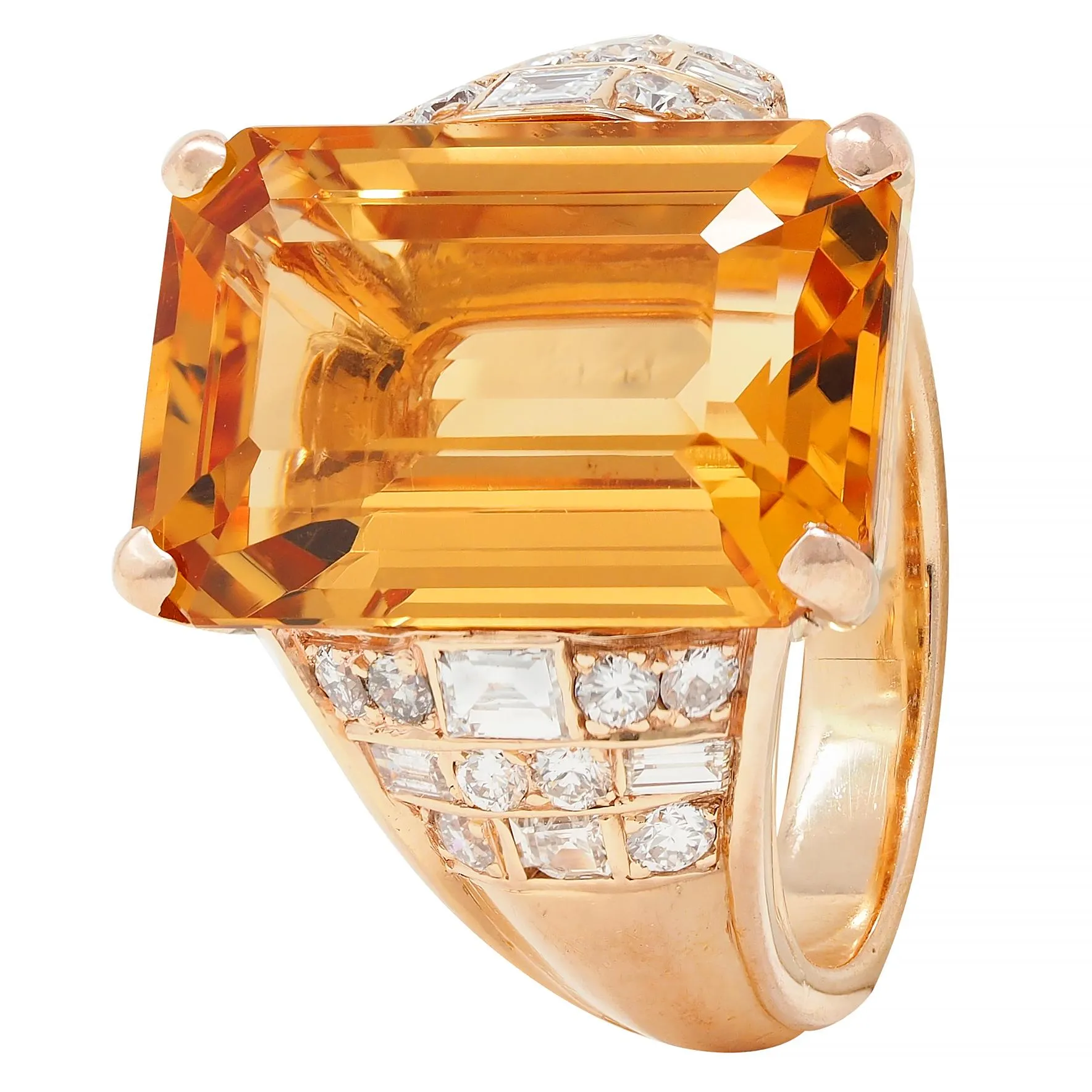1980's 12.25 CTW Imperial Topaz Diamond 14 Karat Yellow Gold Vintage Cocktail Ring