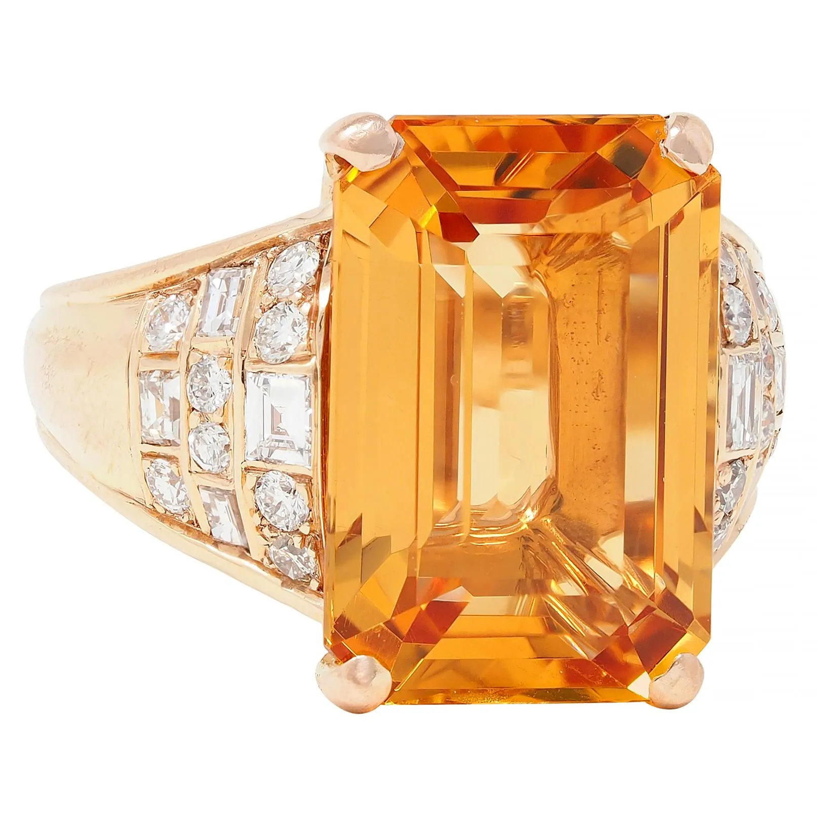 1980's 12.25 CTW Imperial Topaz Diamond 14 Karat Yellow Gold Vintage Cocktail Ring