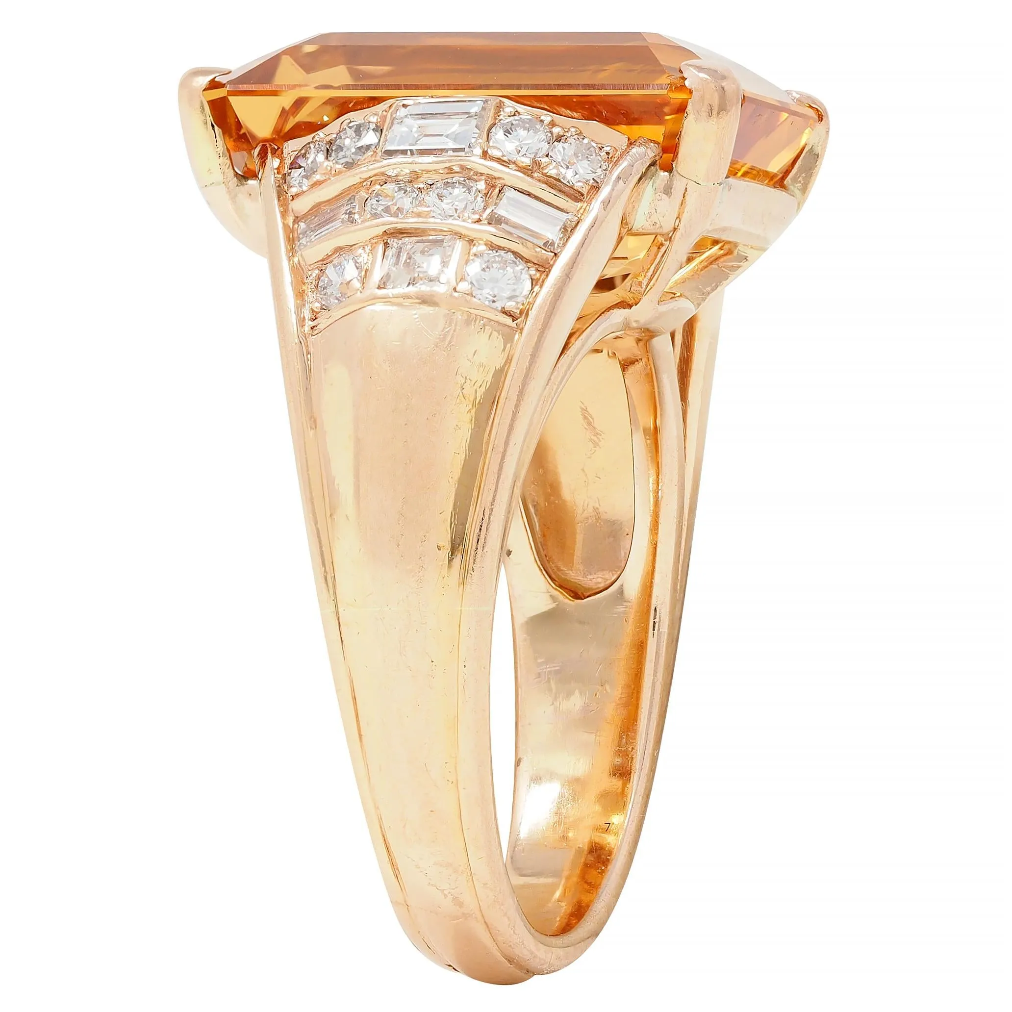 1980's 12.25 CTW Imperial Topaz Diamond 14 Karat Yellow Gold Vintage Cocktail Ring