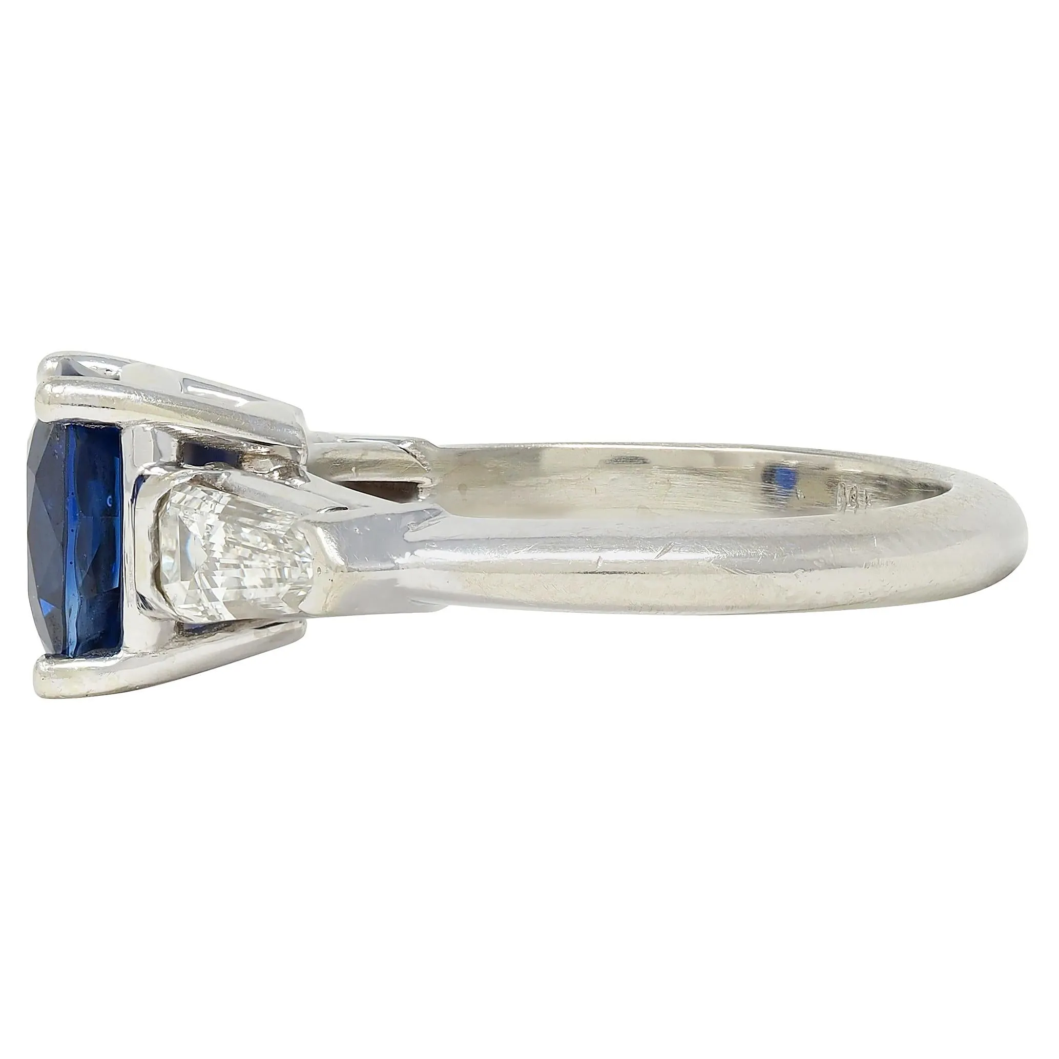1980's 2.36 CTW Ceylon Sapphire Diamond 14 Karat White Gold Vintage Three Stone Ring GIA