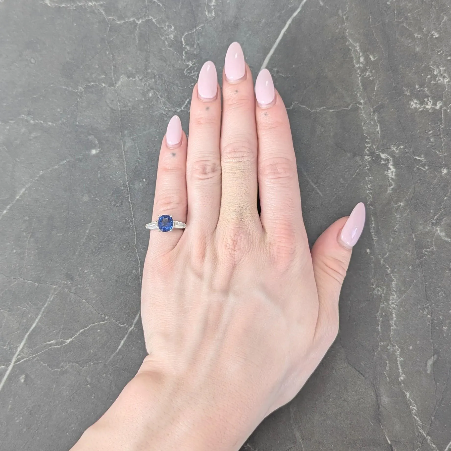 1980's 2.36 CTW Ceylon Sapphire Diamond 14 Karat White Gold Vintage Three Stone Ring GIA