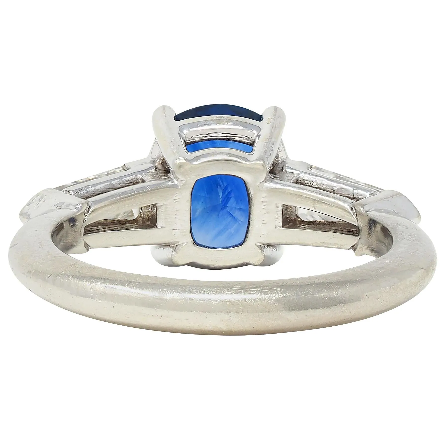1980's 2.36 CTW Ceylon Sapphire Diamond 14 Karat White Gold Vintage Three Stone Ring GIA