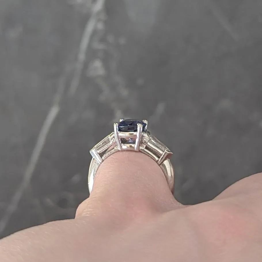 1980's 2.36 CTW Ceylon Sapphire Diamond 14 Karat White Gold Vintage Three Stone Ring GIA