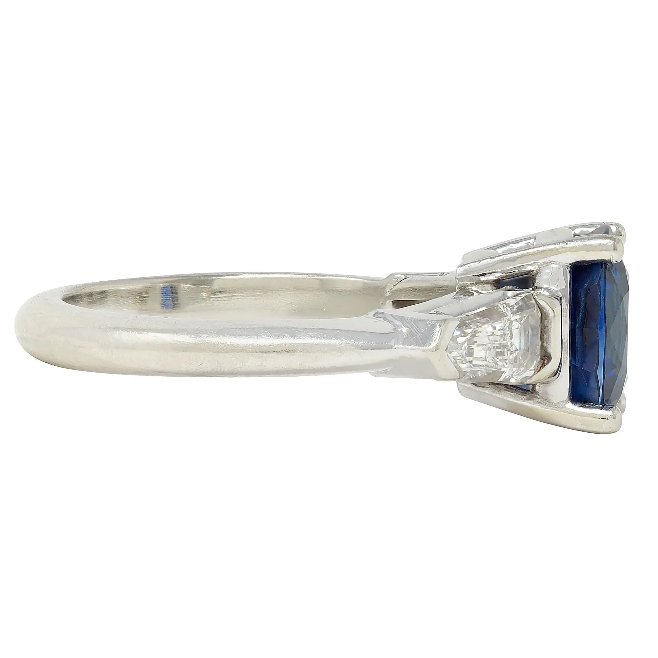 1980's 2.36 CTW Ceylon Sapphire Diamond 14 Karat White Gold Vintage Three Stone Ring GIA