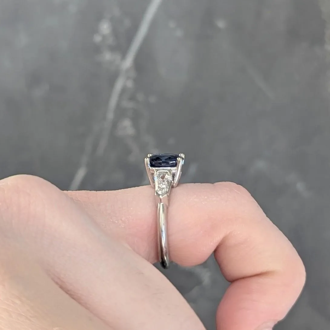 1980's 2.36 CTW Ceylon Sapphire Diamond 14 Karat White Gold Vintage Three Stone Ring GIA