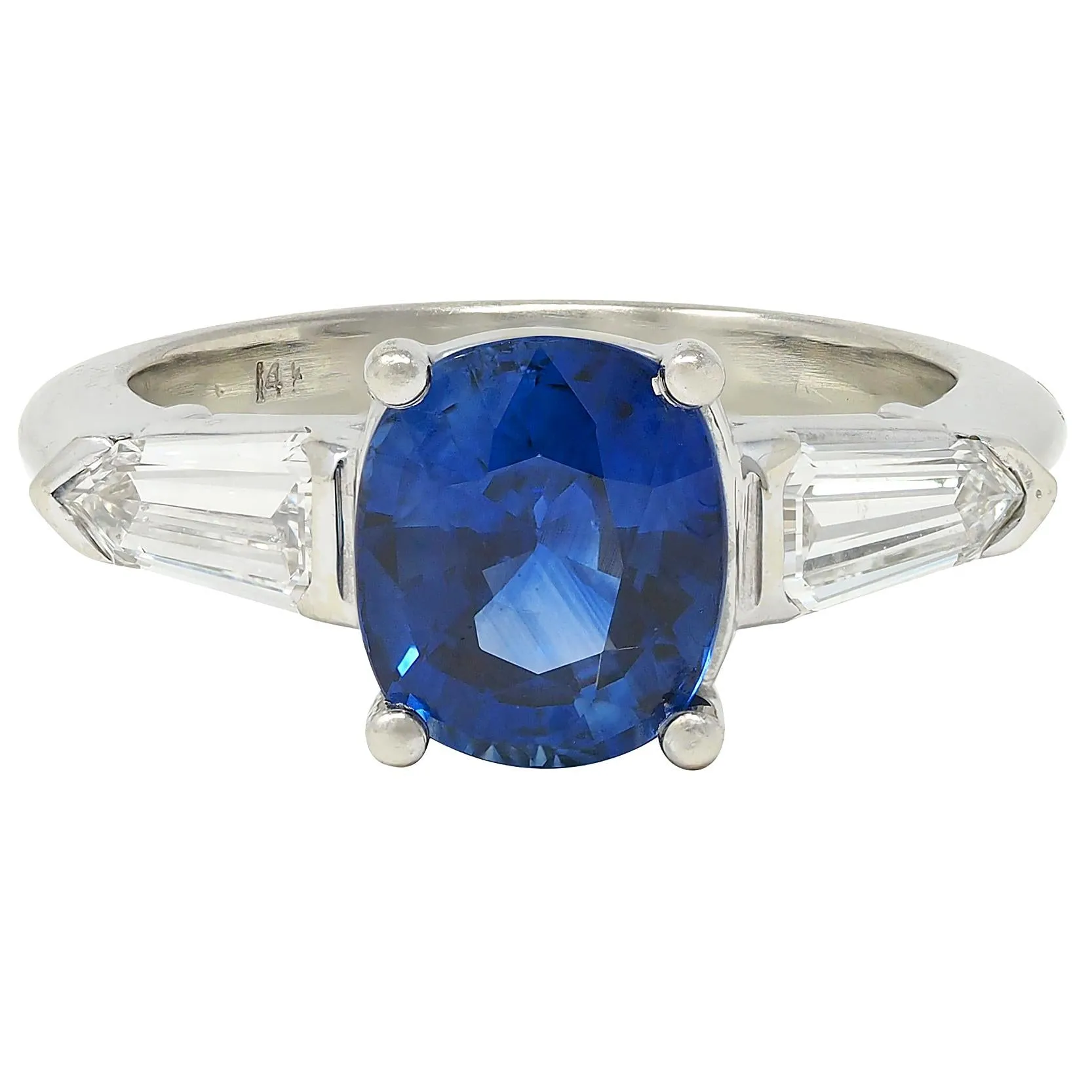 1980's 2.36 CTW Ceylon Sapphire Diamond 14 Karat White Gold Vintage Three Stone Ring GIA
