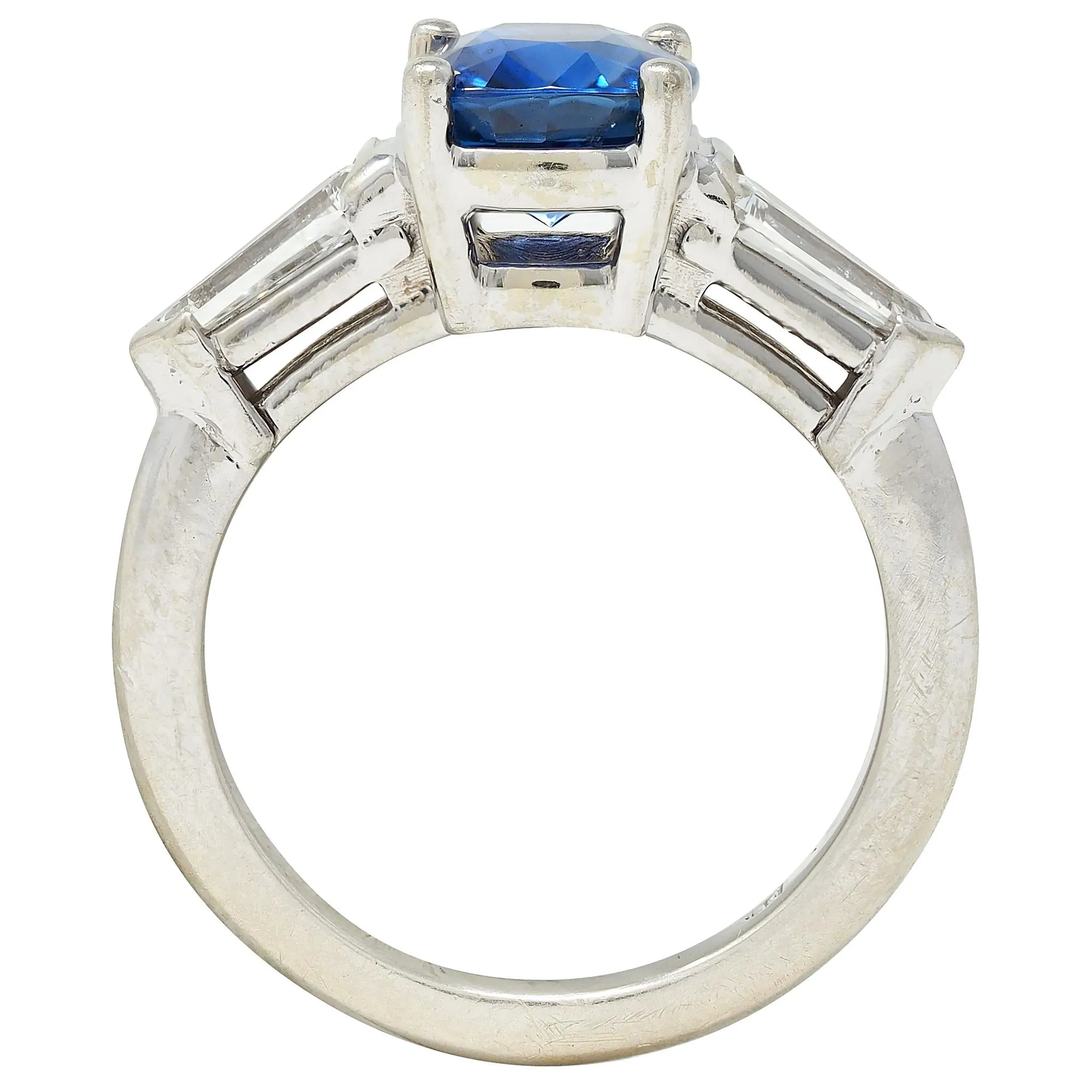 1980's 2.36 CTW Ceylon Sapphire Diamond 14 Karat White Gold Vintage Three Stone Ring GIA