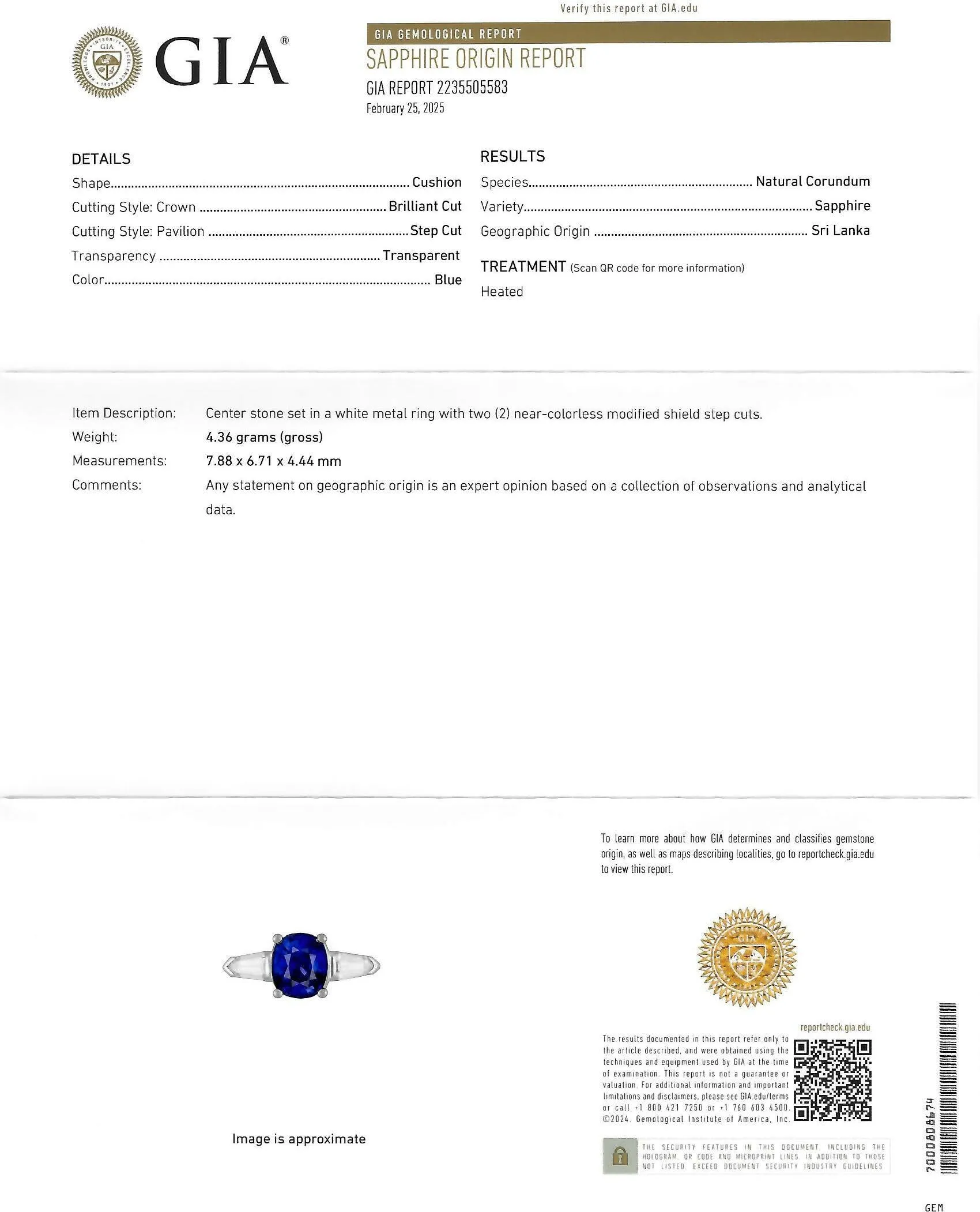 1980's 2.36 CTW Ceylon Sapphire Diamond 14 Karat White Gold Vintage Three Stone Ring GIA