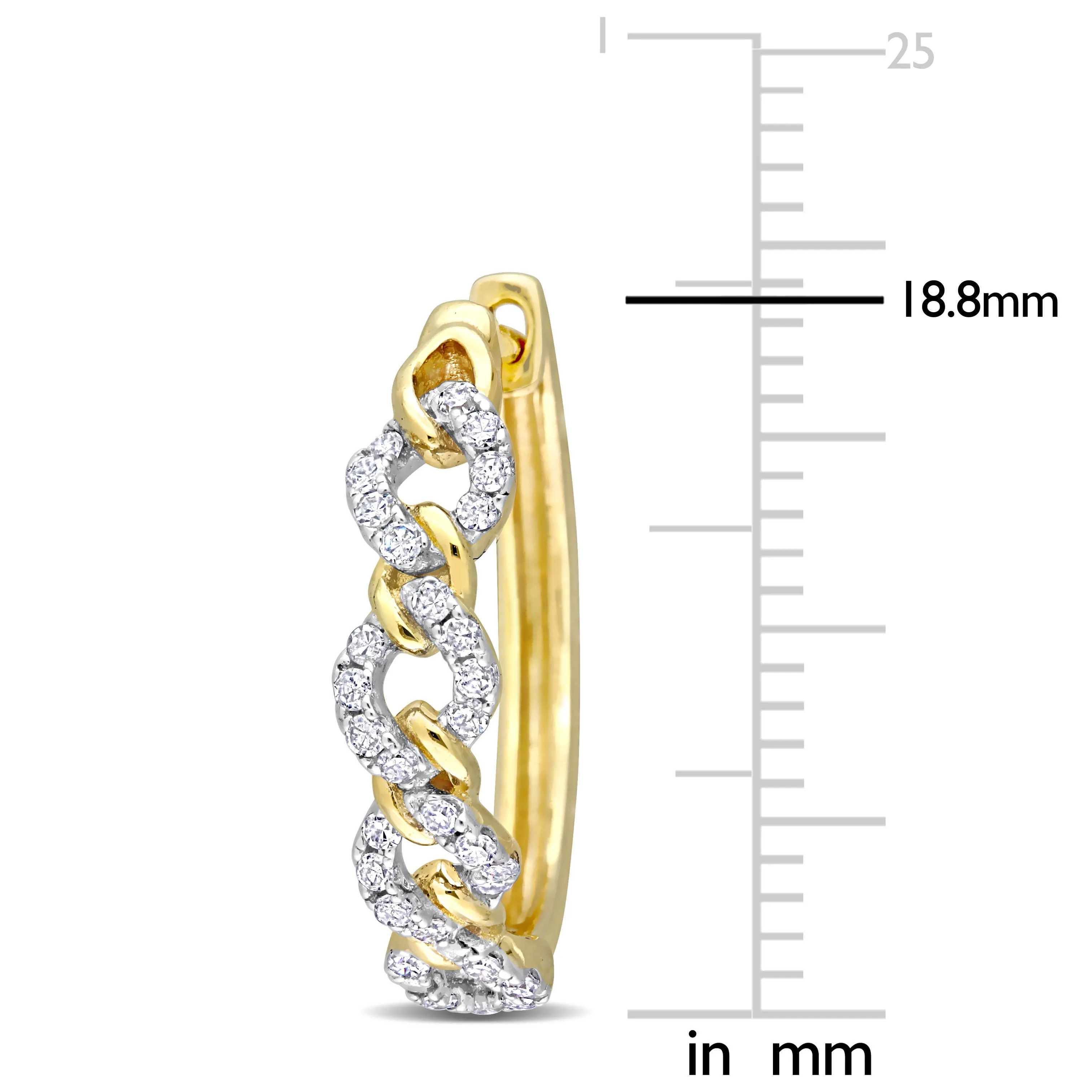 1OK Yellow Gold Round Diamond Cuban Curb Link Hoop Earrings
