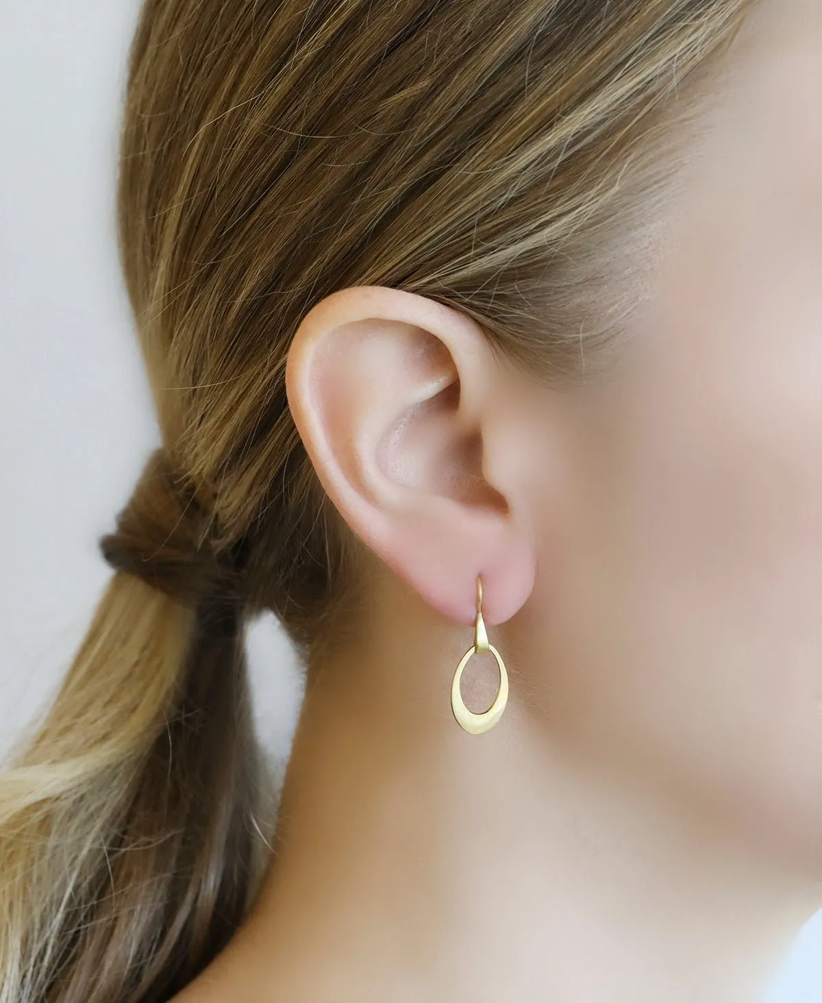 20K Gold Mini Pear-Shaped "Doorknocker" Earrings on Sculptural Ear Wires