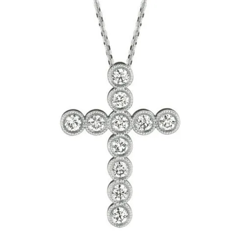 2.20 Carat Natural Diamond Cross Pendant Necklace 14K White Gold G SI 18'' chain