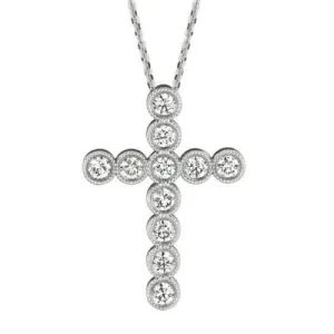 2.20 Carat Natural Diamond Cross Pendant Necklace 14K White Gold G SI 18'' chain