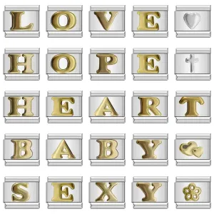 26 Gold Letters Italian Charm Links Fit 9mm Stainless Steel Bracelet Making DIY Jewelry