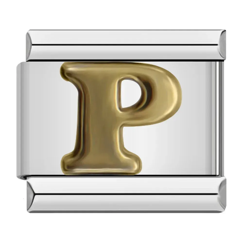 26 Gold Letters Italian Charm Links Fit 9mm Stainless Steel Bracelet Making DIY Jewelry