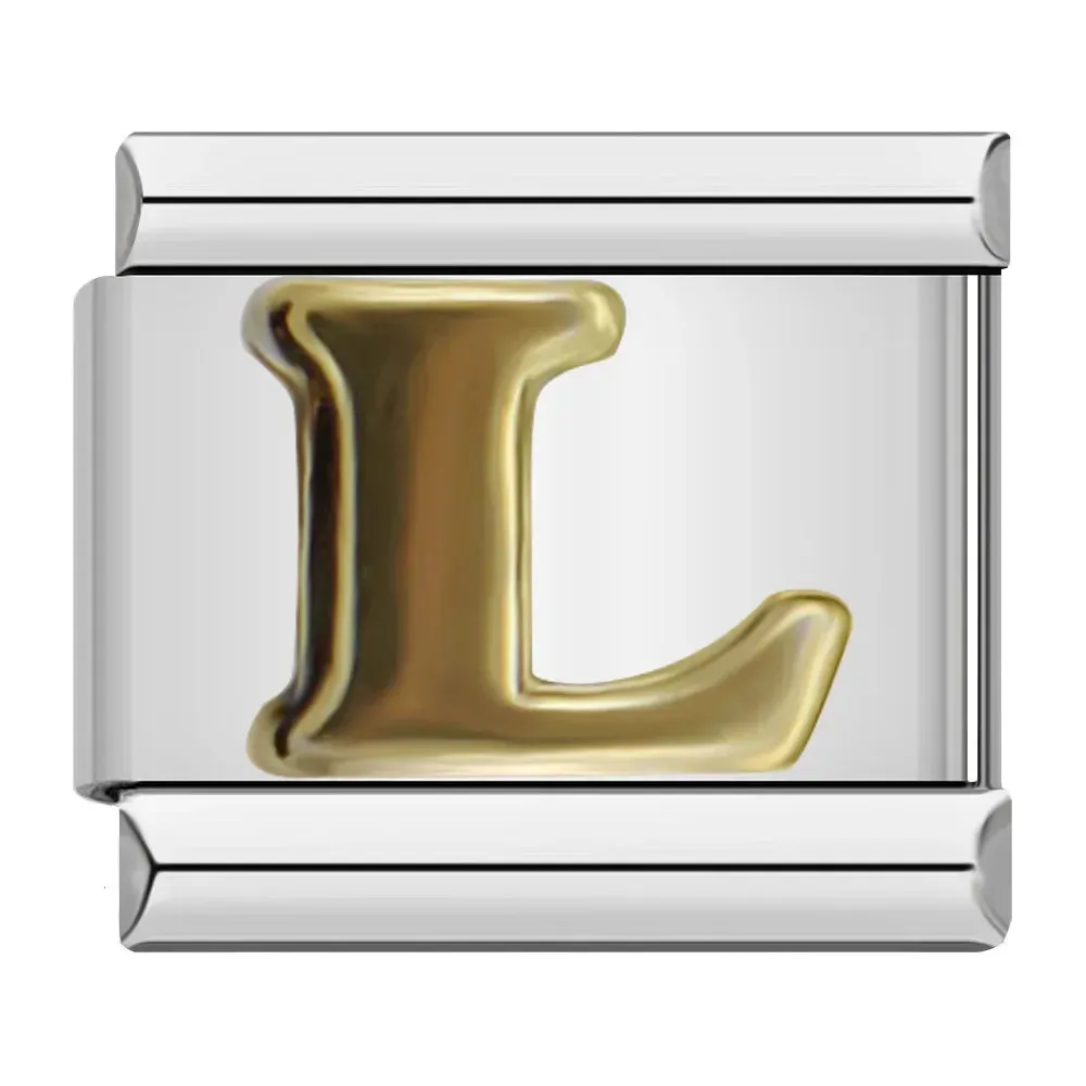26 Gold Letters Italian Charm Links Fit 9mm Stainless Steel Bracelet Making DIY Jewelry