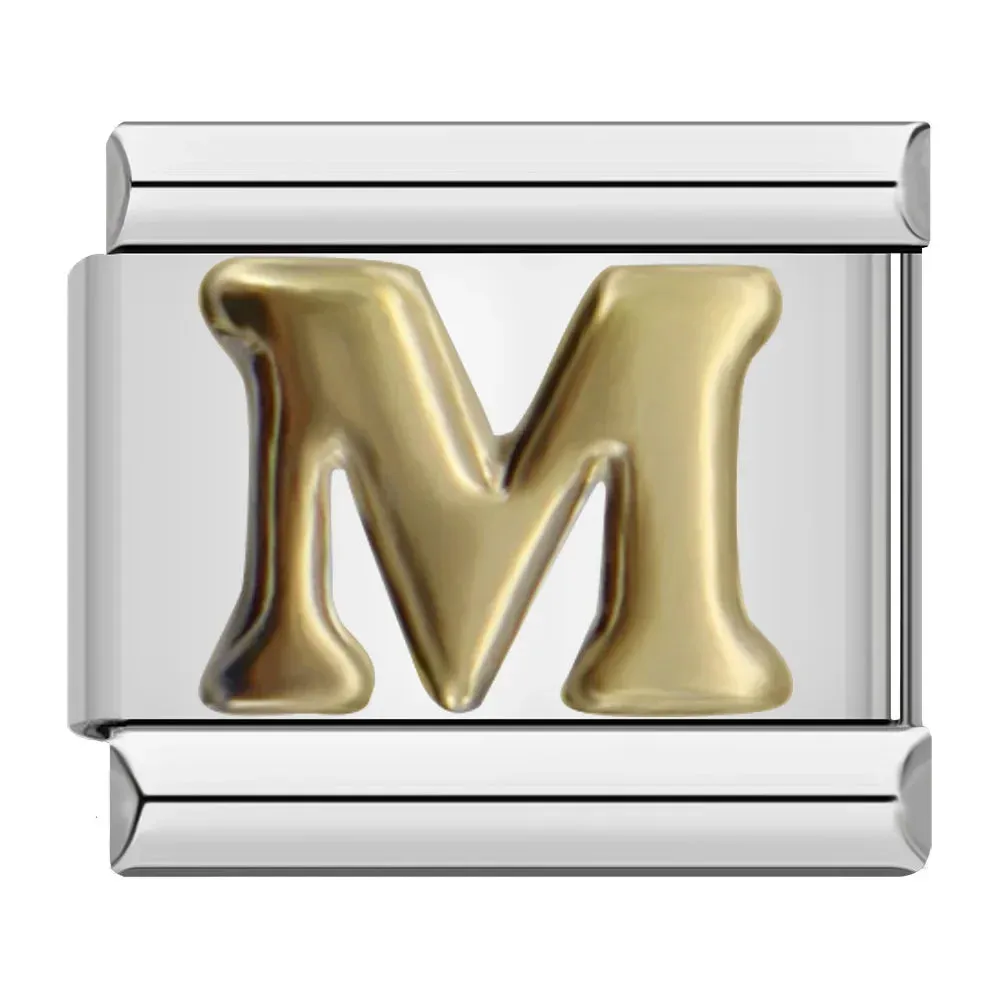 26 Gold Letters Italian Charm Links Fit 9mm Stainless Steel Bracelet Making DIY Jewelry
