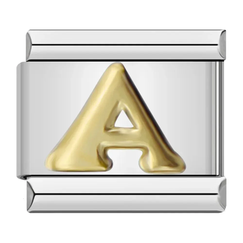 26 Gold Letters Italian Charm Links Fit 9mm Stainless Steel Bracelet Making DIY Jewelry