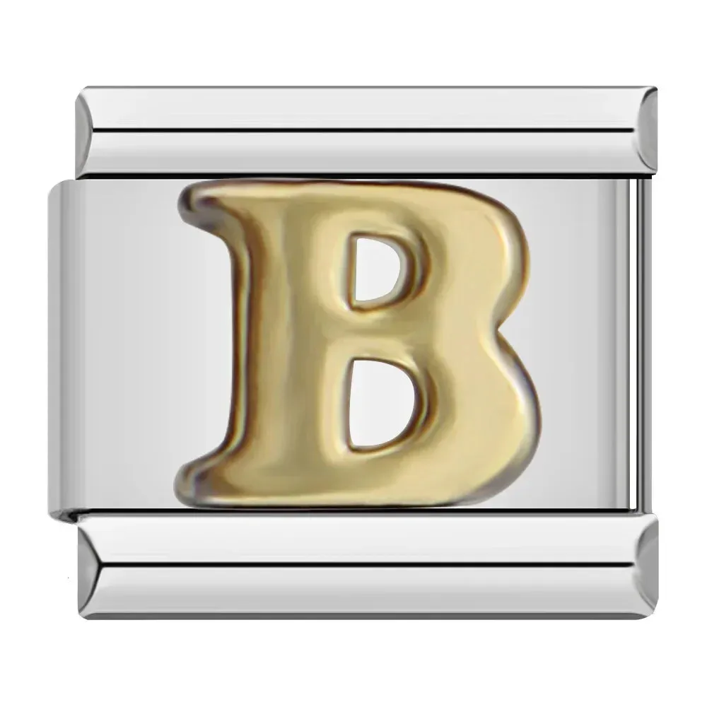 26 Gold Letters Italian Charm Links Fit 9mm Stainless Steel Bracelet Making DIY Jewelry