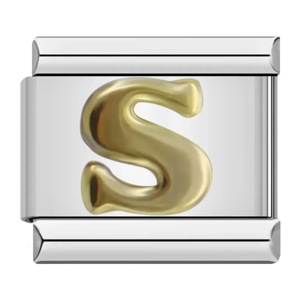 26 Gold Letters Italian Charm Links Fit 9mm Stainless Steel Bracelet Making DIY Jewelry
