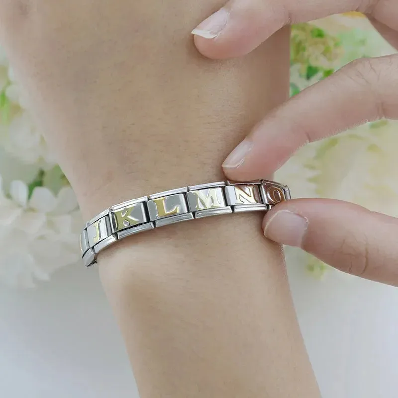 26 Gold Letters Italian Charm Links Fit 9mm Stainless Steel Bracelet Making DIY Jewelry