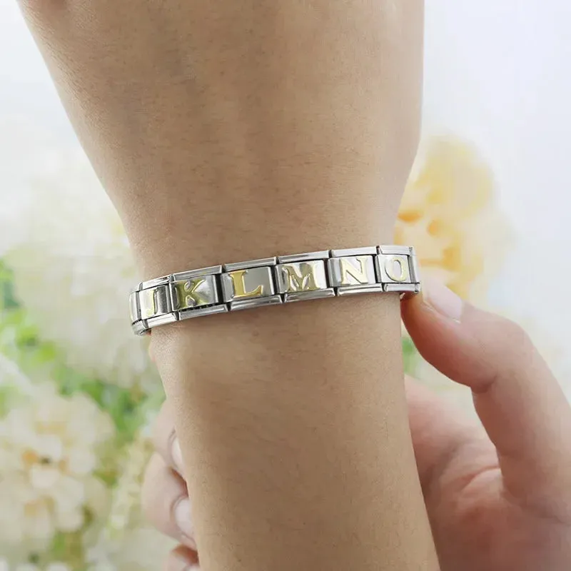 26 Gold Letters Italian Charm Links Fit 9mm Stainless Steel Bracelet Making DIY Jewelry