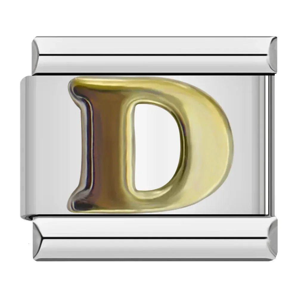 26 Gold Letters Italian Charm Links Fit 9mm Stainless Steel Bracelet Making DIY Jewelry