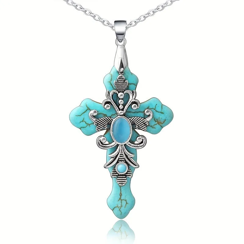 3 Colors Cross Necklace Confirmation Religious Turquoise Men