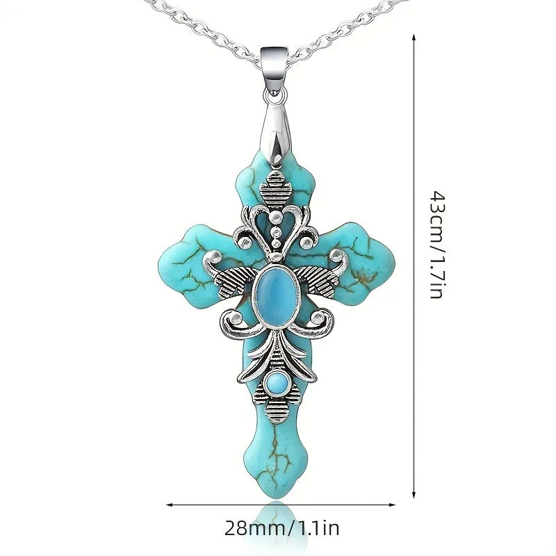 3 Colors Cross Necklace Confirmation Religious Turquoise Men