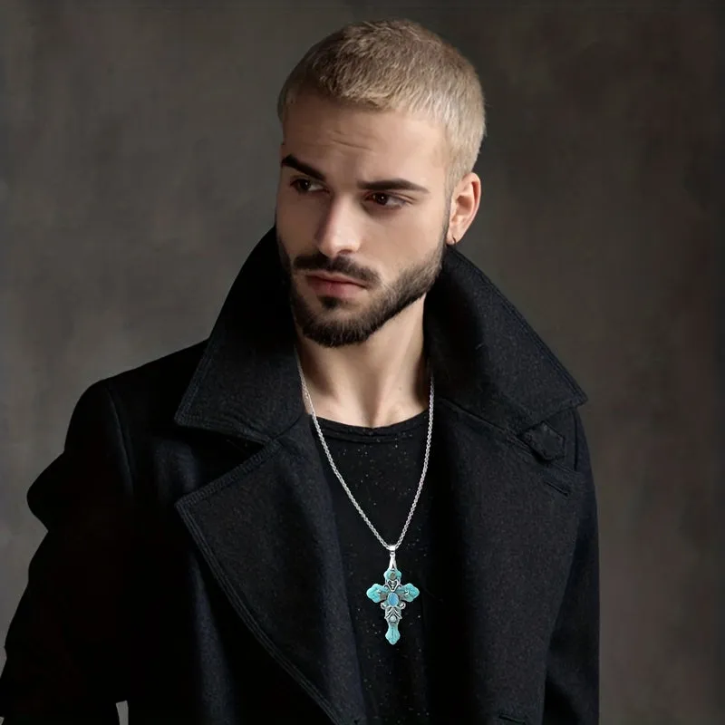 3 Colors Cross Necklace Confirmation Religious Turquoise Men