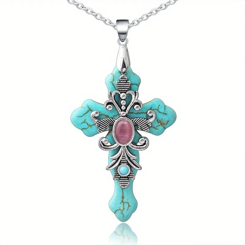 3 Colors Cross Necklace Confirmation Religious Turquoise Men