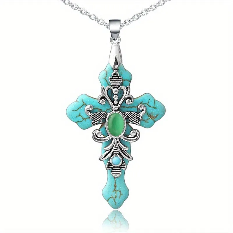 3 Colors Cross Necklace Confirmation Religious Turquoise Men