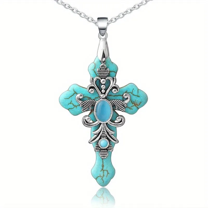 3 Colors Cross Necklace Confirmation Religious Turquoise Men