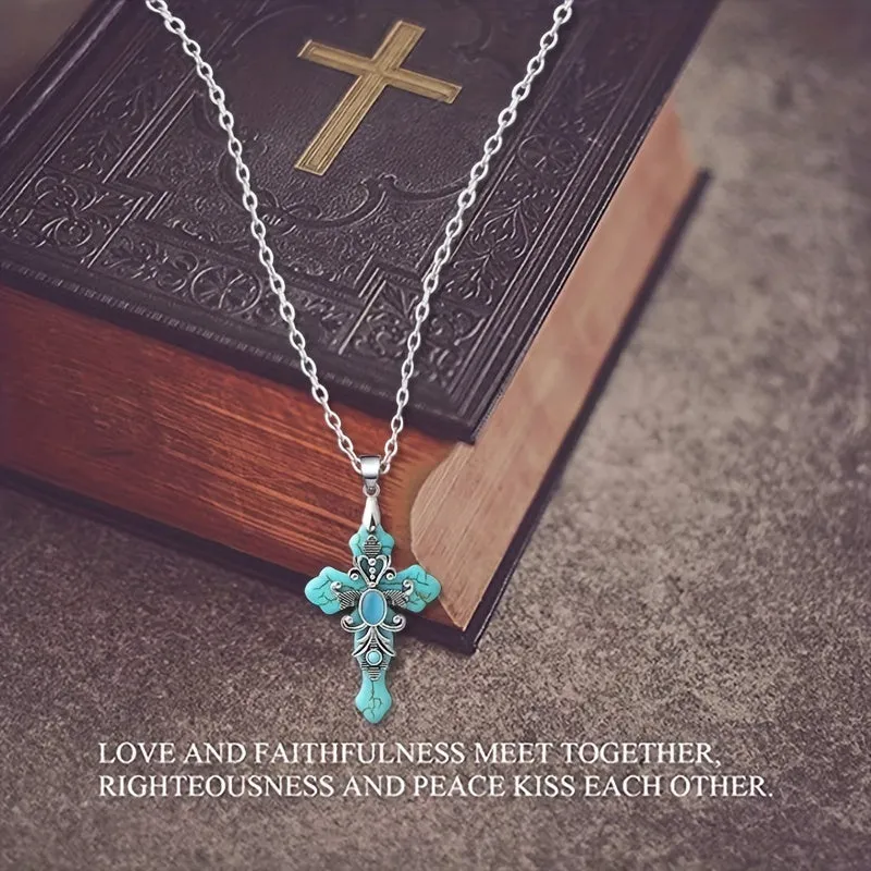 3 Colors Cross Necklace Confirmation Religious Turquoise Men