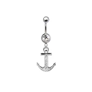 316L Surgical Steel CZ Anchor Dangle Belly Ring