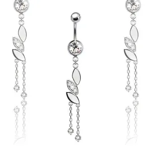 316L Surgical Steel Dainty Leaf Dangle Belly Ring
