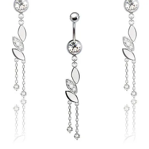 316L Surgical Steel Dainty Leaf Dangle Belly Ring