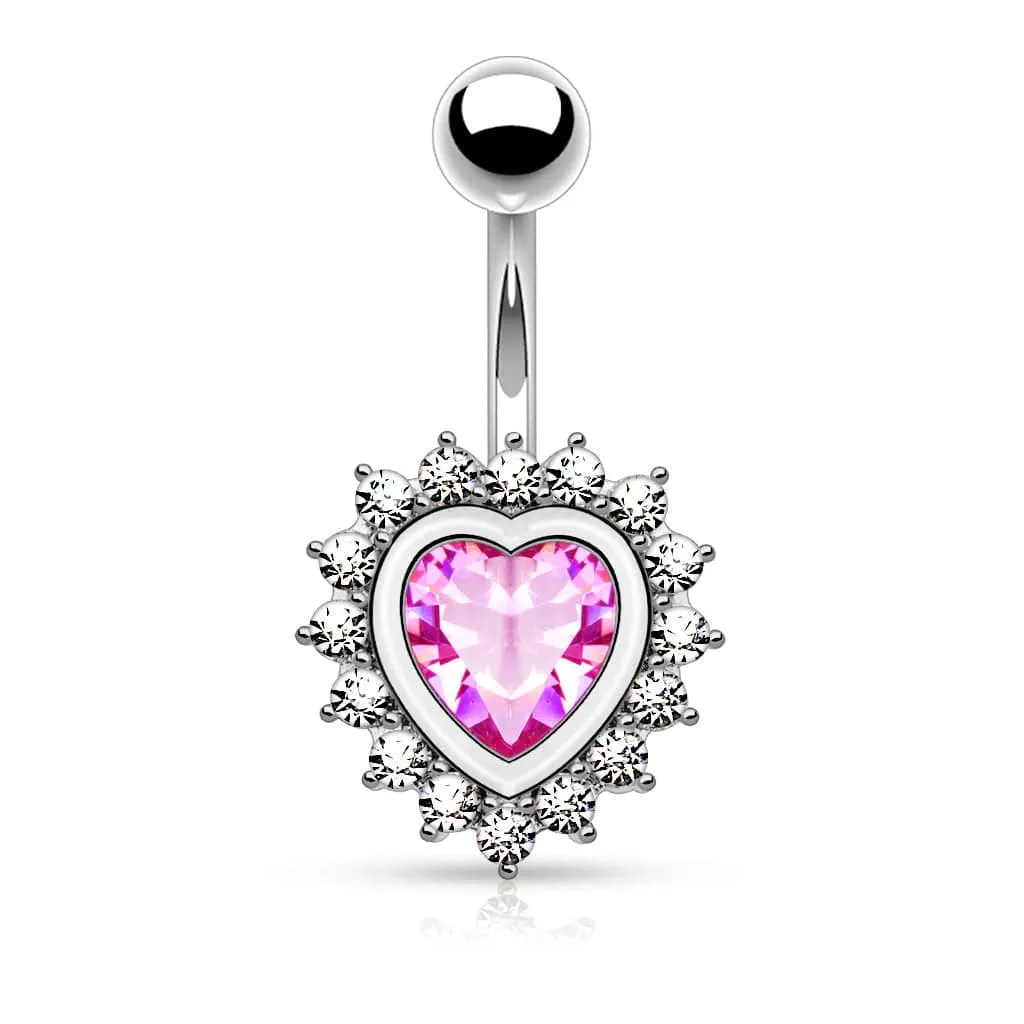 316L Surgical Steel Exclusive CZ Gem Heart Non Dangly Belly Button Ring