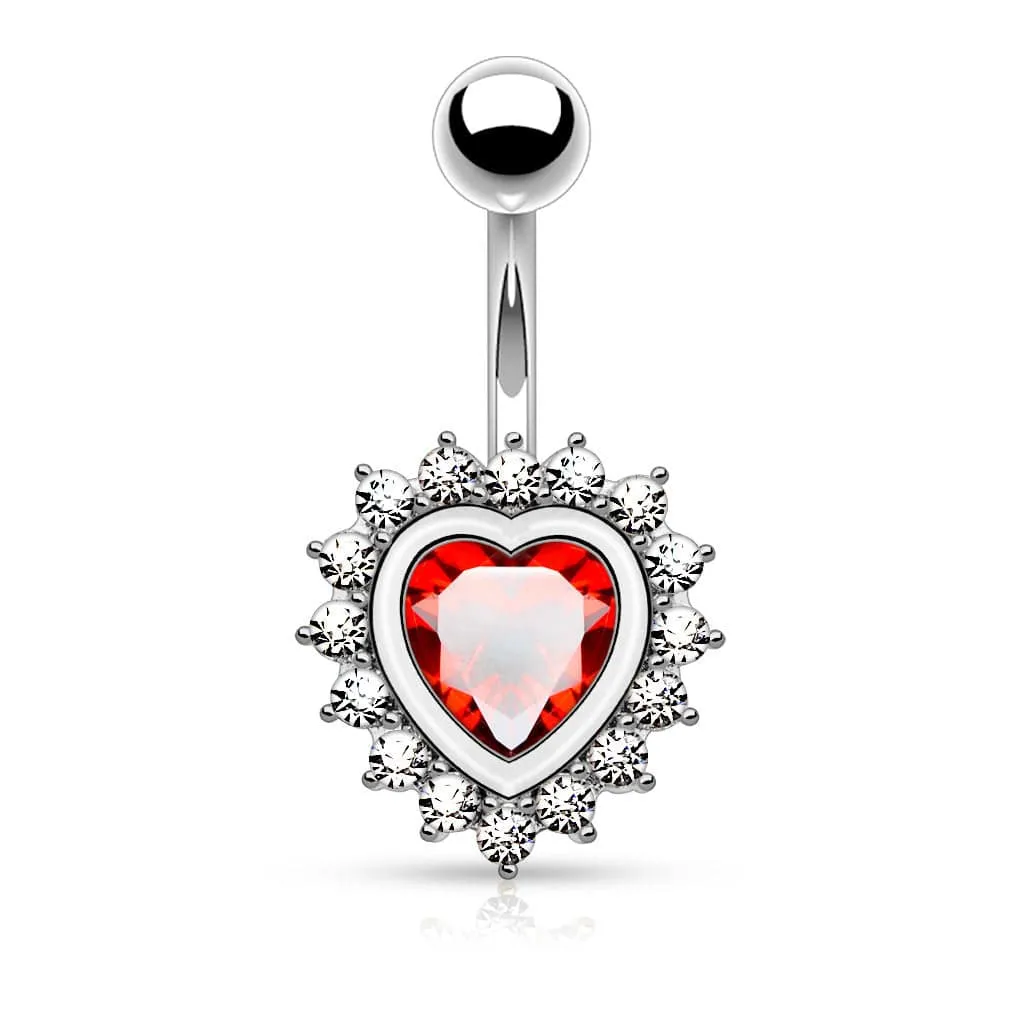 316L Surgical Steel Exclusive CZ Gem Heart Non Dangly Belly Button Ring